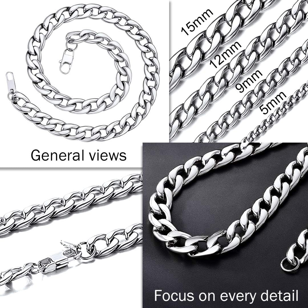 Mens Cuban Link Stainless Steal Chains Men Cuban Chain Choker, Silver-5mm Wide, 36cm - Image 4