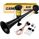 GAMPRO 12V 150dB Air Horn kit, 18Inch Chrome Zinc Single Trumpet Truck Horn with Compressor for Car Truck SUV Boat RV(Black)
