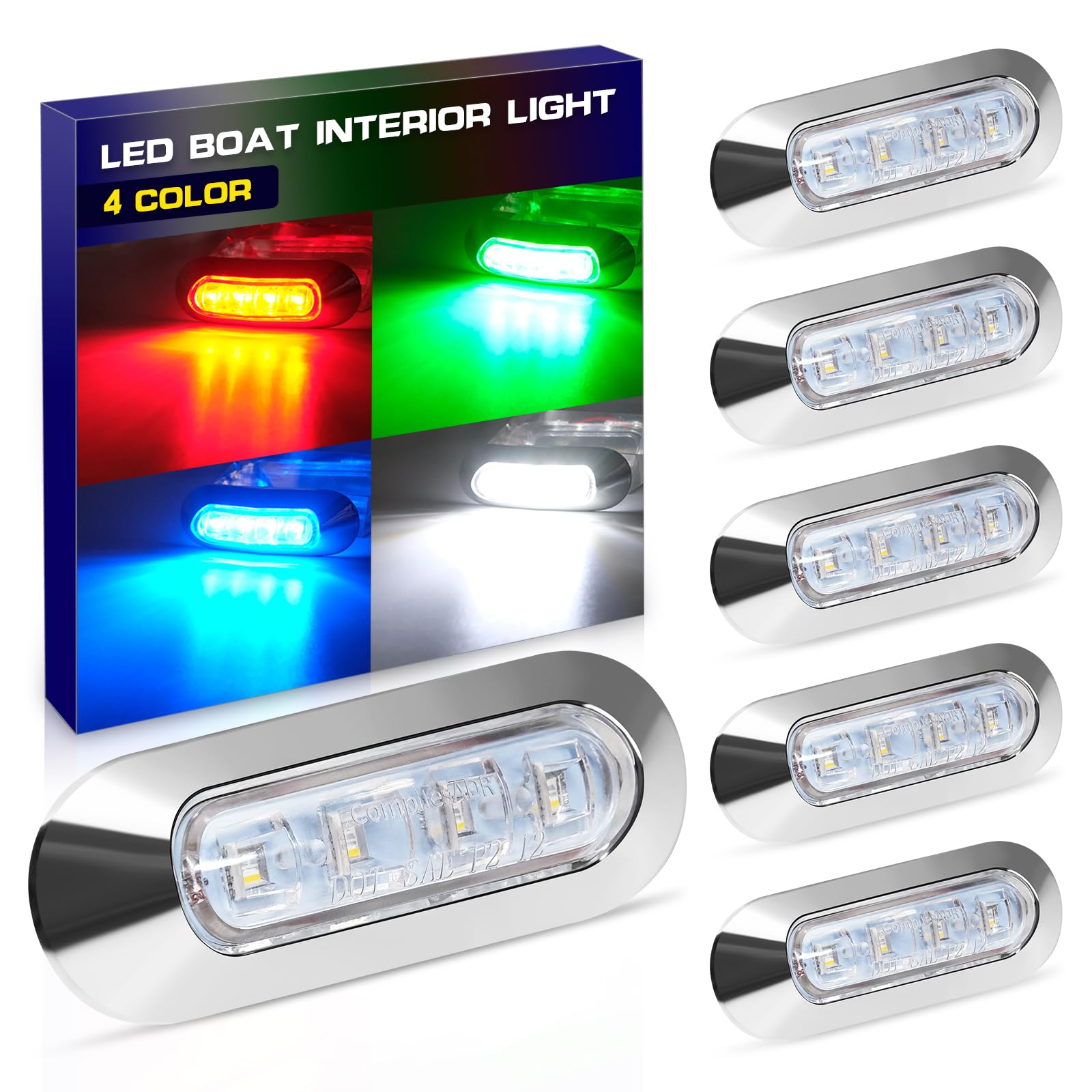 Photo 1 of UCINNOVATE 6x LED Boat Lights, Navigation Light, Courtesy Lights, 4-Color Boat Interior Lights, 12V Boats Transom Light for Yacht, Pontoon Boating, Sailboat, Kayak (Red/Green/Blue/White)
