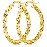 14K Gold Earrings for Women Weave Design 14K Gold Hoop Earrings Classic & Timeless Everyday Luxury Earring Mother’s Day Gifts