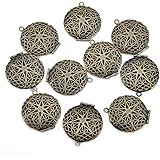 10pcs - Antique Bronze Filigree Locket - Photo Locket Setting - 32mm x 27mm