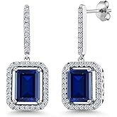 Gem Stone King 4-6 Cttw Drop Dangle Earrings for Women | Gemstone Birthstone Earrings | 925 Sterling Silver | Emerald Cut 9X7MM | Fine Jewelry Gifts for Her Mom Women Wife