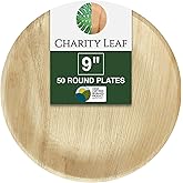 Charity Leaf Disposable Palm Leaf 9" Round Plates (50 pieces) Bamboo Like Serving Platters, Disposable Boards, Eco-Friendly Dinnerware For Weddings, Catering, Events