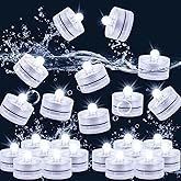 JINHEZO Submersible LED Light, Tea Lights, Pond Underwater Small LED Lights, Battery Operated 125 Hours, for Wedding Home Vase Festival Party Decoration White 24Pcs (Built-in 48 Batteries)