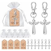 MOVINPE 40pcs Angel Favor Keychains Plus Organza Bags Plus Angel Wing Thank You Tags, Guest Return Favors for Baby Shower, Bridal Shower, Wedding Charm, Party Favors Thank You Gifts in Bulk