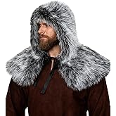 L'VOW Viking Men Warrior Faux Fur Hooded Hat Nordic Fur Hat Collar Wrap Cover Up Hunter Costume Accessory