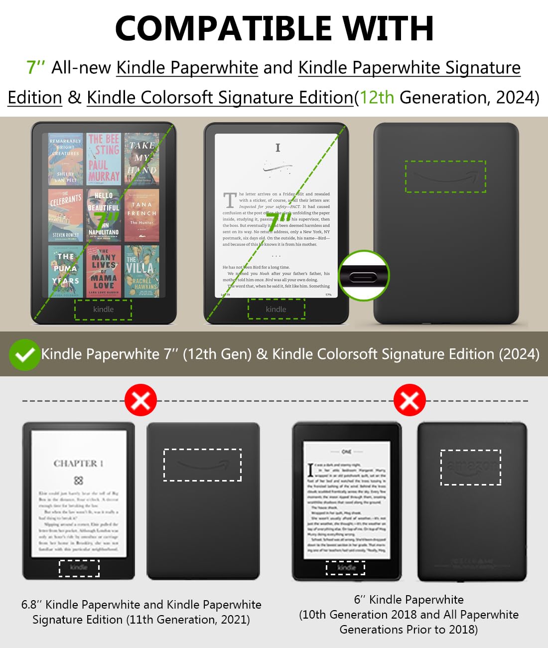 SCSVPN Clear Case for 7'' Kindle Paperwhite 12th Generation and Kindle Colorsoft Signature Edition (2024) - Ultra Slim PU Leather Soft Flexible Transparent TPU Back Cover with Auto Wake/Sleep Feature