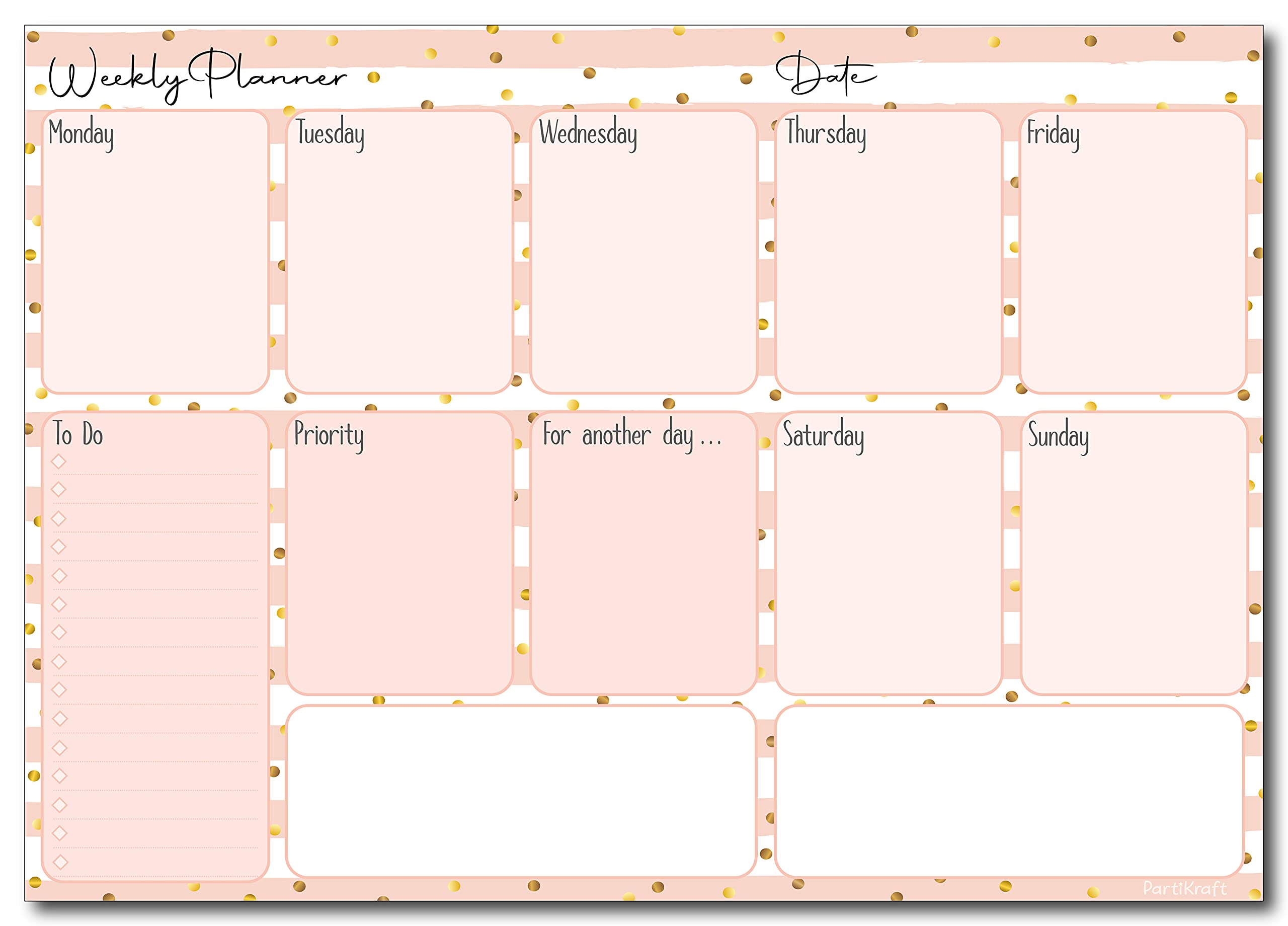 A4 Weekly Planner - 50 Sheet Note Pad with Priority, To Do List & Doodle Notes Sections (Rose Gold Striped)