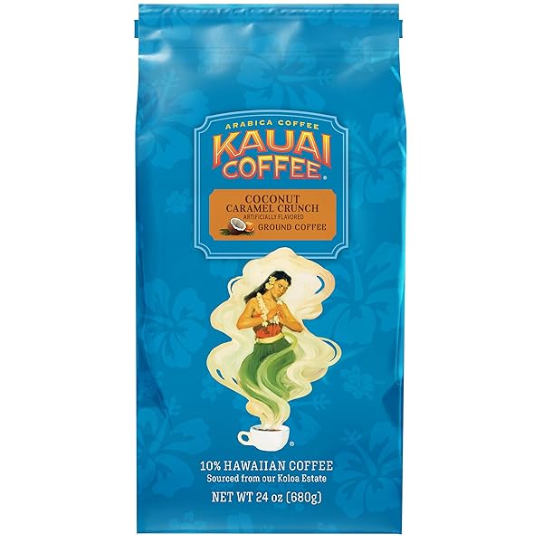 KAUAI COFFEE COCONUT CARAMEL CRUNCH MEDIUM ROAST – GROUND COFFEE, 24 OZ PACKAGE