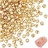 UNICRAFTALE 200Pcs Real 18K Gold Plated Metal Spacer Beads 3mm Brass Faceted Round Rondelle Golden Loose Beads Metal Bead for DIY Bracelet Necklace Jewelry Making Crafting