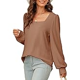 Dokotoo Women's Square Neck Puff Sleeve Casual Loose Ribbed Knit Soft Blouses Tuinc Tops