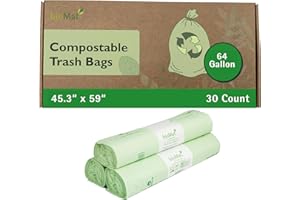 bioMat 64 Gallon Compostable Trash Bags Liners, 30 Count, BPI ASTM D6400 and CMA Certified, Compost Liner Bags for Large Trash Can