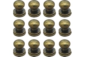 Denailey 12 Sets Solid Brass Round Head Button Stud Screw Leather Rivet Chicago Screws Button Rivets for Leather Craft Belt Wallet Handbag Repairs Decoration (Round Head Size 8mm, Antique Brass)