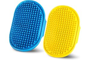 DSOE Dog Bath Brush | Dog Grooming Brush, Dog Shampoo Massage Bath Brush Comb with Adjustable Loop Handle for Grooming Short and Long Hair Cats and Dogs, 2pcs(Tapered Brush Head, Blue+Yellow)