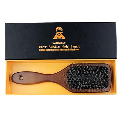 HAARBÜRSTE MIT NATURBORSTEN, Bürste mit Holzgriff, pflegt das Haar und massiert die Kopfhaut, alle Haarlängen GAINWELL