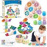 Aliex 4 in 1 Montessori Dinosaur Toys 12+ Months Boys Girls, Wooden Blocks Stacking Balance Toys Stick Color Sorting Egg Puzz
