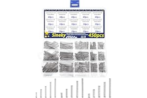 Sineky 450pcs Compression Springs Assortment Kit, Small Spring Set for DIY Repair Project, 15 Different Sizes Stainless Steel Compressed Spring Kit 10-30mm (0.39"-1.18") Length