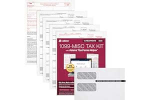 Adams 1099 MISC Forms 2025, 4-Part Kit for 12 Recipients, Inkjet/Laser Printer Compatible, Includes 3 1096 Forms, 12 Self-Seal Security Envelopes, Access to Adams Tax Forms Helper (1017227)