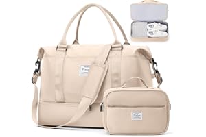 SUNMOP Weekender Bags for Women, Travel Duffel Bags with Shoe Compartment,Personal Item Travel Bag for Airlines, Carry on Overnight Tote Bag for women with Toiletry Bag, Beige