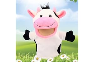 Easfan Plush Cow Hand Puppet with Movable Mouth and Arms Interactive Stuffed Animal Toy for Role Play Storytelling Pretend Play Gifts for Kids Boys Girls on Birthday Christmas, 10''