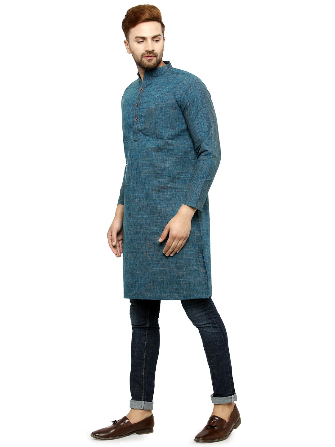enchanted drapes mens' solid cotton long kurta