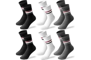 Coumy 6 Pairs Striped Crew Socks for Women, Soft Stretchy Retro Novelty Ankle Socks Thermal Casual for Athletic Running Offic