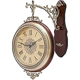 Large Wall Clock Double Sided, European Style Double Sided Alloy Wall Clock 360&deg; Rotating Metal Wall Watch Non Ticking Silent Clock for Indoor Outdoor Office Living Room Porch Clock Wall Decor