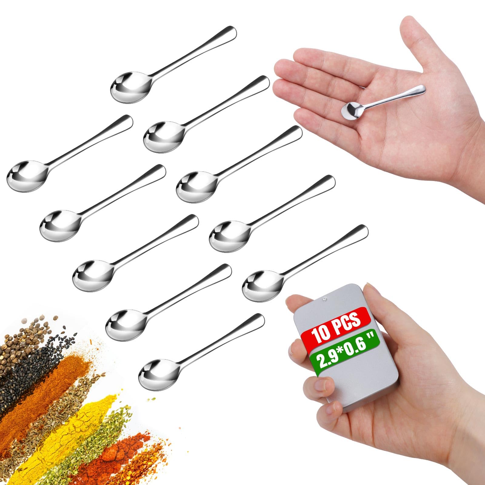 Photo 1 of 10PCS Tiny Spoons - Mini Stainless Steel Spoons 2.9 inch for Salt Jars Spice Jars, SUS 304 Food Grade Seasoning Spoon for Powder Spices, Pepper, Sugar, Coffee
