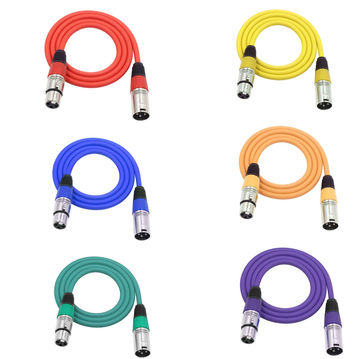 LoongGate Balanced Mic Cable Patch Cords – High End Quality and Sound Clarity, Extreme Low Noise - XLR Male to XLR Female Microphone Cables (1 Meters/3.2ft 6 Pack,6 Colors)