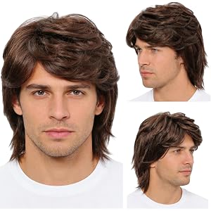 incohair Men Dark Brown Wig Short Layered Natural Wavy Wig, Heat Resistant Synthetic Hair Wig for Male Halloween Cosplay Dail