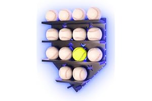 IKEPAHOK Baseball Display Shelf with LED Light, Home Plate Shaped Storage Holder Shelves, Wood Championship Ring Wall Organizer for PSA SGC Collectible, Ball Hanging Frame Gift for Boy Son