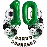 Soccer Birthday Party Decorations Kids Boys Girls Soccer Ball Themed 10 Year Children's Birthday Decoration Number 10 Balloon Garland, Soccer foil Balloon, Green Balloon Soccer Themed Celebration