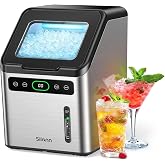 Silonn Countertop Nugget Ice Maker, 44lbs/Day Soft Chewable Pebble Ice, One-Click Self-Cleaning, Compact Ice Machine for Home Kitchen Office Party, Stainless Steel