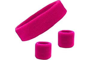 Kenz Laurenz Sweatband Set Cotton Sports Headband Terry Cloth Wristband Moisture Wicking Sweat Absorbing Head Band Athletic Exercise Basketball Wrist Sweatbands and Headbands