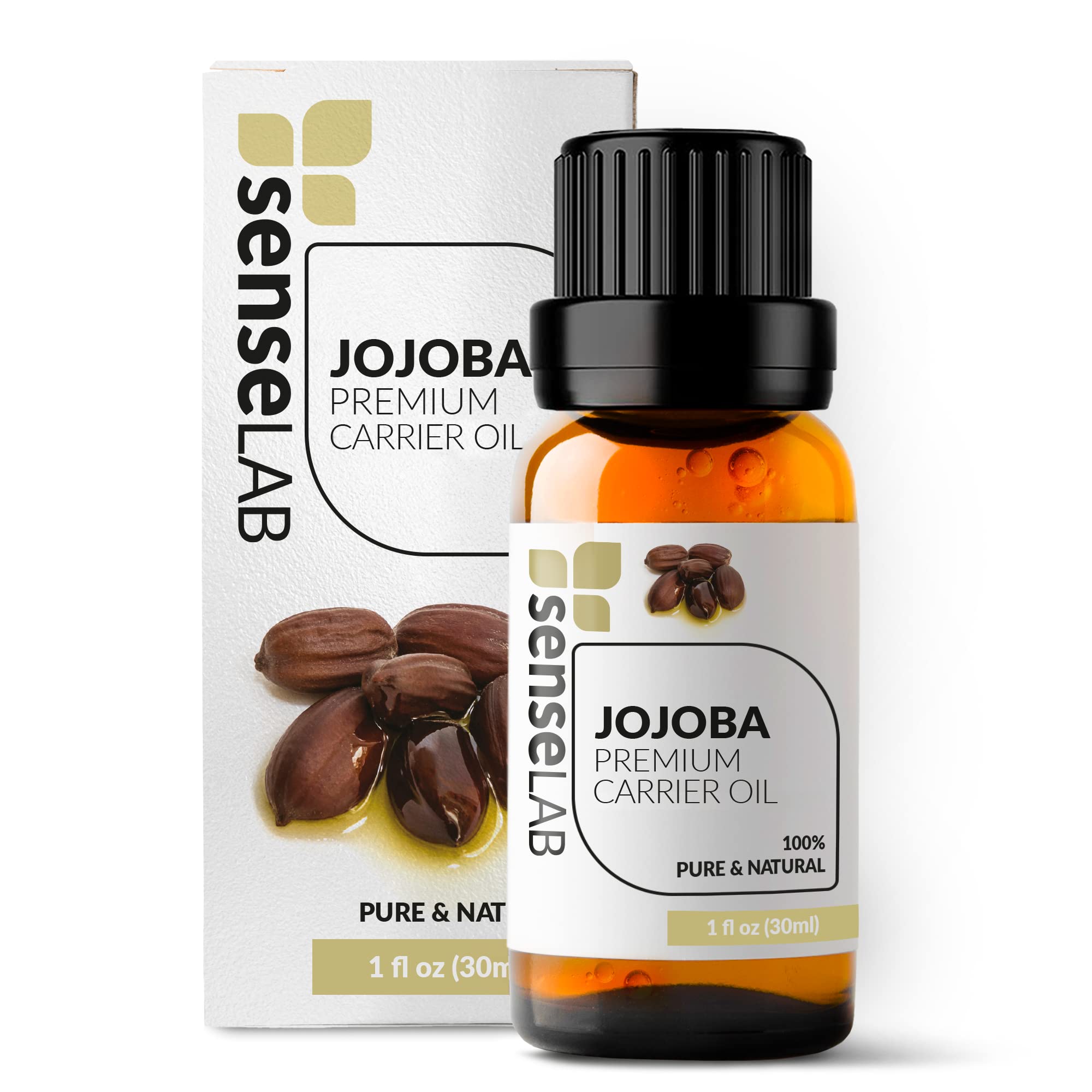 SenseLAB Jojoba Oil - 100% Pure Extract Jojoba Cold Pressed Carrier Oil Therapeutic Grade - Moisturizing Skin and Hair Care Oil - Hydrate Nails and Cuticles (30 ml)