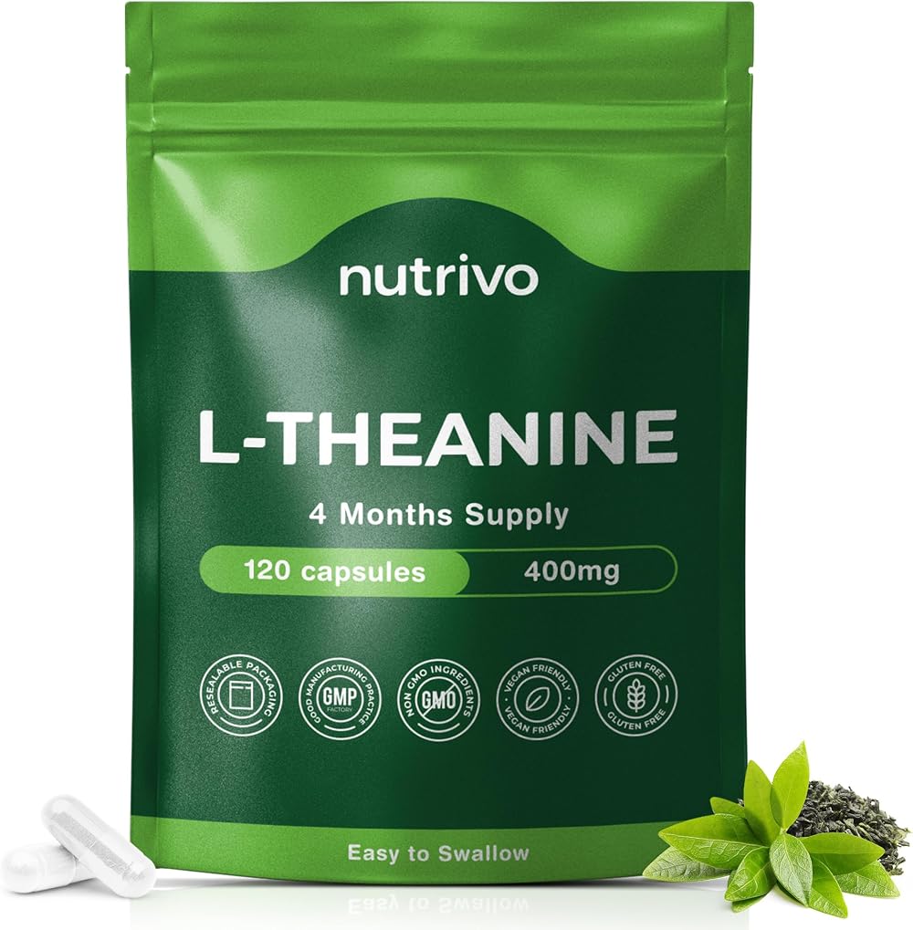Nutrivo L Theanine 400mg 120 Vegan Capsules UK Made 4 Month Supply