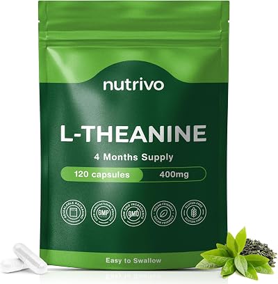 Nutrivo L Theanine 400mg 120 Vegan Capsules UK Made 4 Month Supply