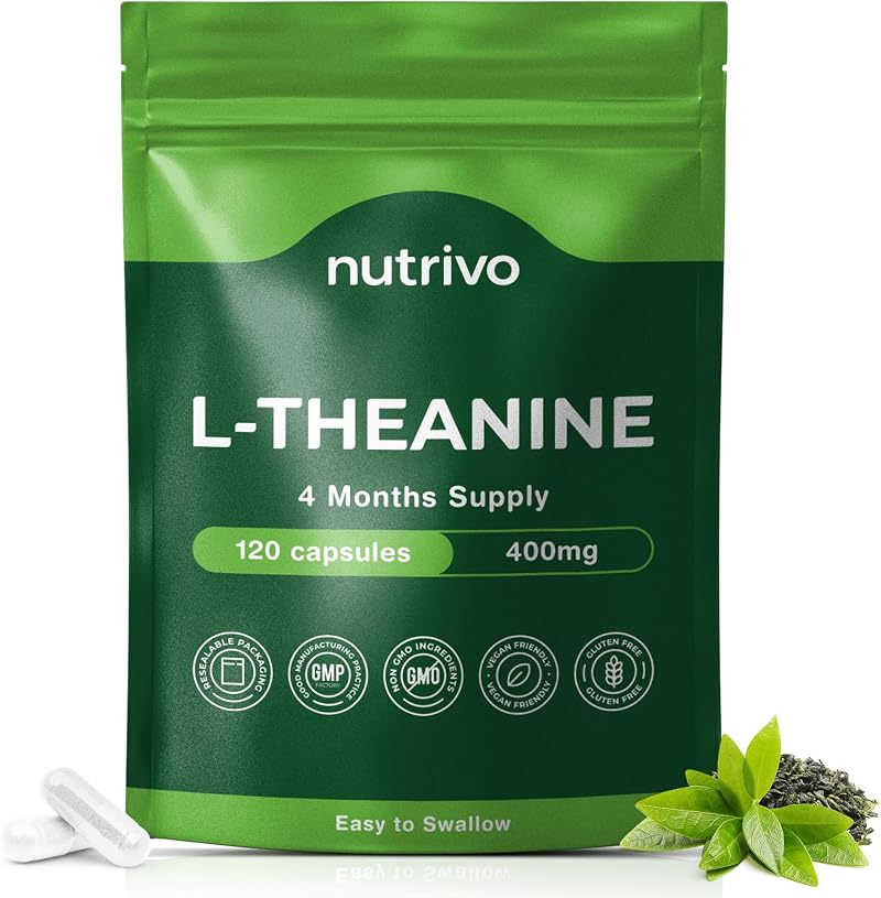 Nutrivo L Theanine 400mg 120 Vegan Capsules UK Made 4 Month Supply