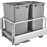 Rev-A-Shelf Double Pullout Trash Can w/ Soft-Close, 14.5" Min Opening | Large Capacity Garbage/Recycling Waste Bins for Base Kitchen Cabinets, Aluminum Construction Frame, 5149-18DM-217
