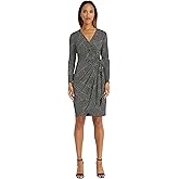 Maggy London Womens Long Sleeve Knee-Length Wrap Dress for Women - Perfect Birthday, Cocktail, Formal, and Graduation Dress