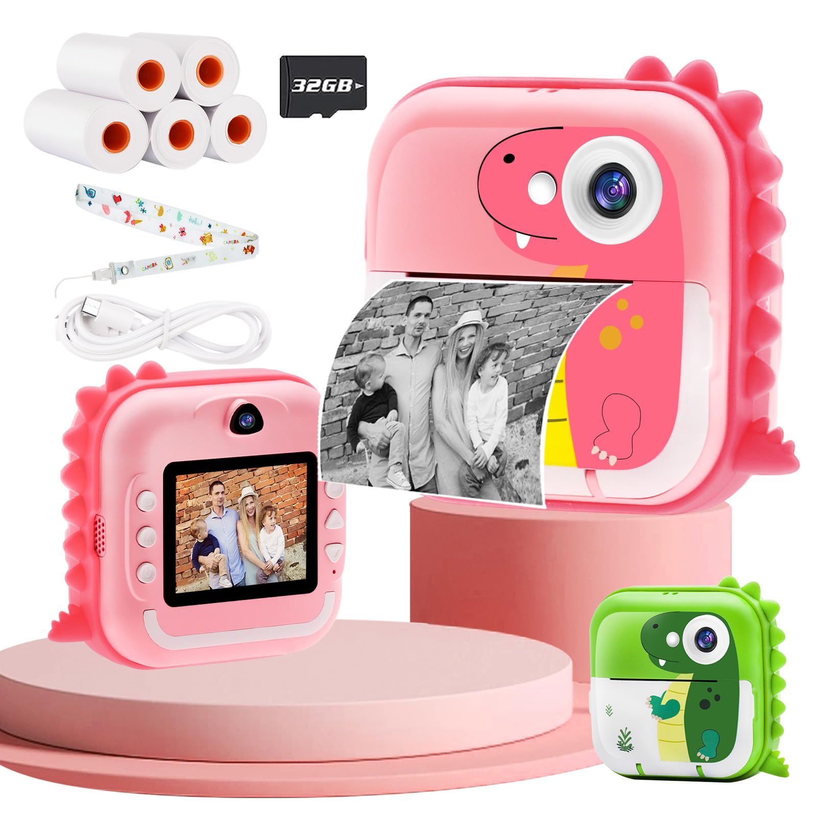 TOYOGO kids camera instant print,1080P HD Digital Camera With 32G SD Card,12MP Photography and selfies,Toddler Portable Camera Toy Age 3-14,Birthday for 3-14 Year Old Girls Boys-Pink