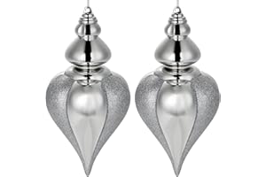 DILATATA 2 Pcs 9" Large Christmas Ball Ornaments - Shatterproof Finial Drop Decorations for Holiday Tree - Silver Big Hanging Balls