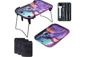 HINITOYOU Cone Loader Foldable Stand Pre Roll Machine for King Size&1 1/4 Size，Includes Two Metal Rolling Tray，Filling Device & Brush and Cone Funnel (Mushroom) (Astronauts)