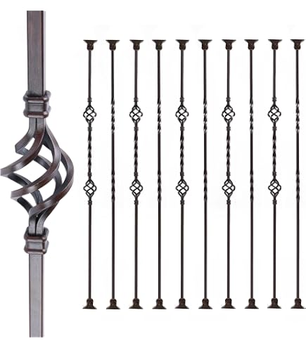 10-Pack Double Knuckle Iron Balusters - 44 Inch Tall, 1/2" Square, Hollow Oil-Rubbed Copper - For Staircases & Decks - View #5