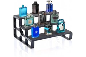 USHARP Wood Cologne Organizer for Mens,3 Tier Black Cologne Stand,Perfume Organizer for Dresser,Wooden Display Risers Stand for Bathroom,Makeup,Cupcake,Bedroom Decor(Black,Width=11.2")