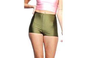 ROSANC Shiny Shorts High Waist Neon Dance Shorts Comfy Stretch Nylon Spandex Hotpants for Disco Party Rave Halloween Costumes