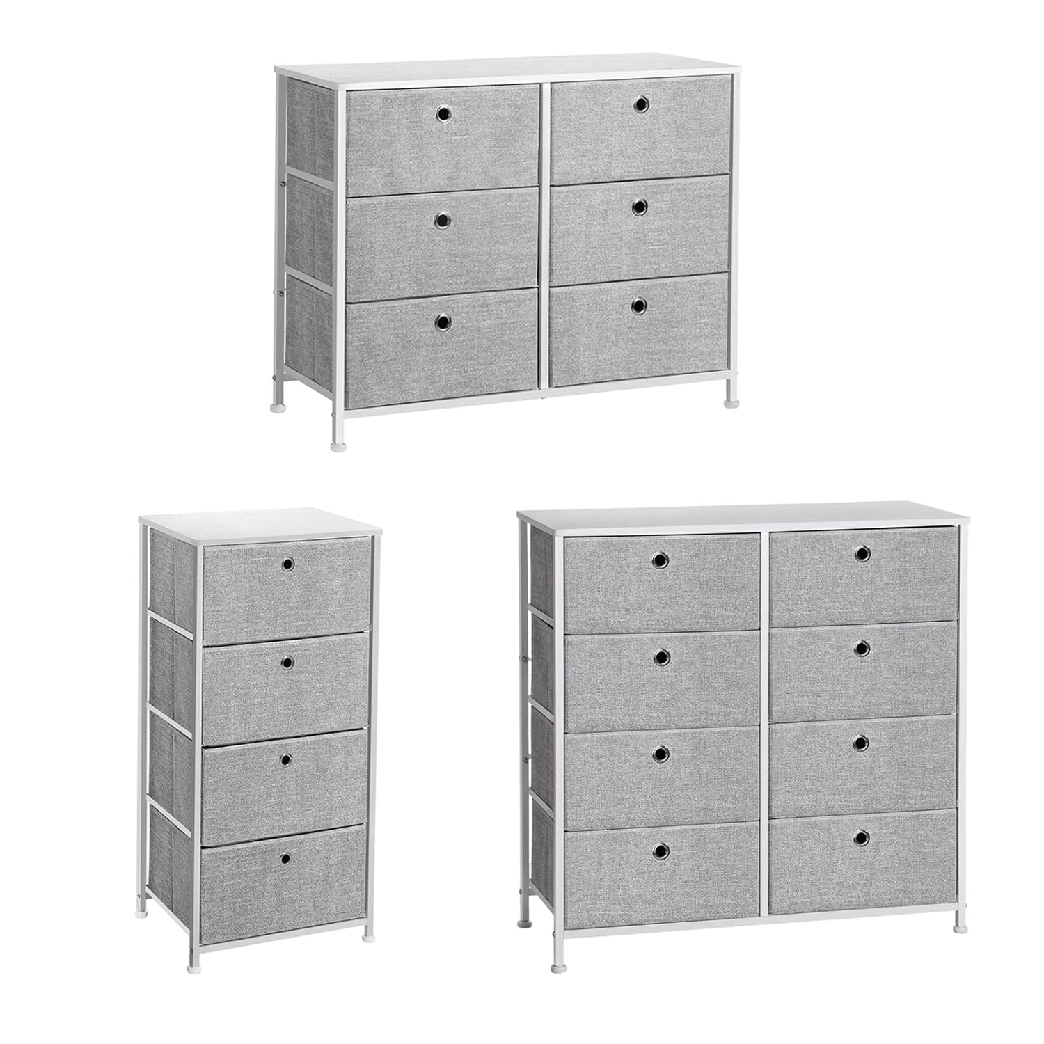 SONGMICS 4-Tier Storage Dresser with 8 Easy Pull Fabric Drawers and Wooden Tabletop for Closets, Nursery, Dorm Room, Light Gray and White ULTS24W -
