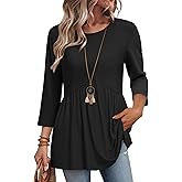 3/4 Length Sleeve Womens Tops Blouses for Women Dressy Casual Spring Fashion Clothing Crew Neck Babydoll Tops