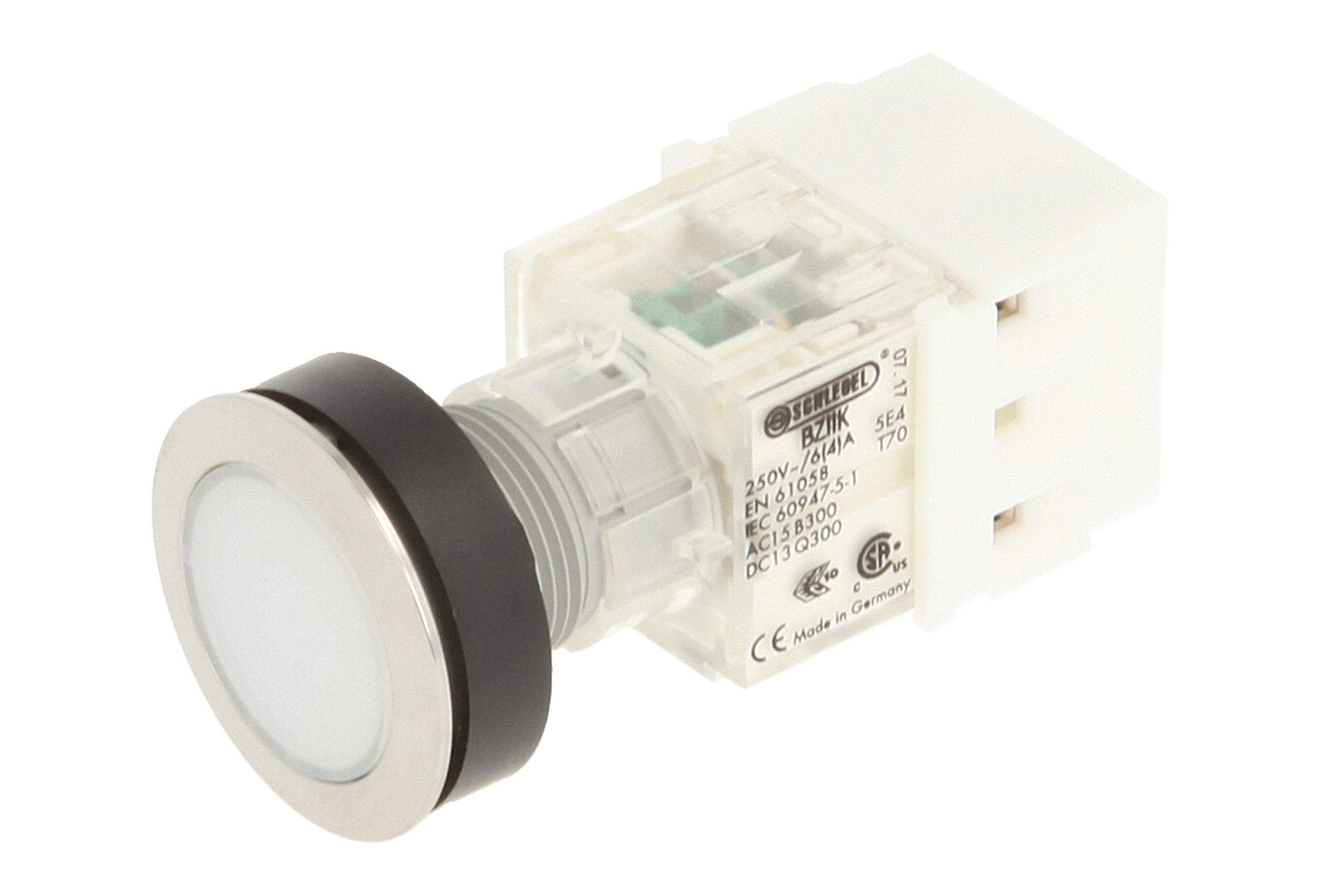 Schlegel 23.000.474 Push Button Stainless Steel, Push Button Cap, White, Push Contact Sensor, 2 N/O Contacts and Screw Connection