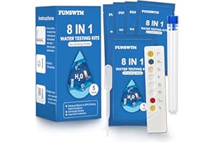 FUNSWTM Drinking Water Test Kit - 5 Counts 8 in 1 Water Quality Test Kit for Well Tap Home City Water Testing Strips for Lead pH Hardness Copper Nitrate Nitrite & Alkalinity